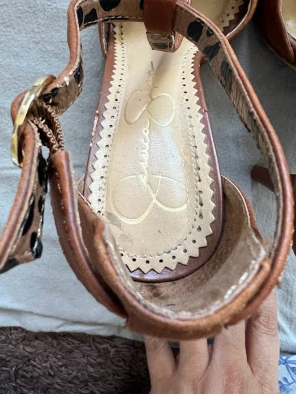 Jessica Simpson Brown Jeraldine Peep-Toe T-strap Heels Shoes Size 7.5M